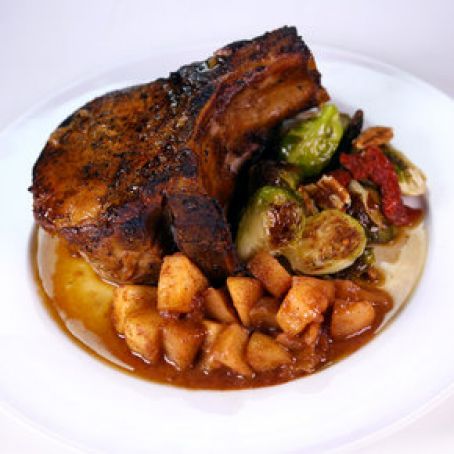 Pork Chops with Apple Mash & Roasted Brussels Sprouts