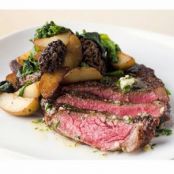 Dry-aged Rib-eye Steak with Morels, Nugget Potatoes and Gentleman’s Butter