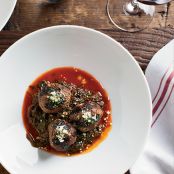 Beef-Ricotta Meatballs with Braised Beet Greens