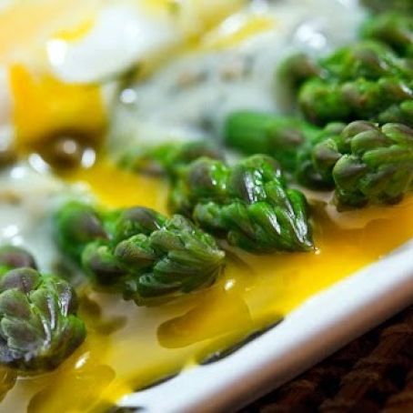 Asparagus with a Poached Egg in a Dill and Caper Avgolemono Sauce