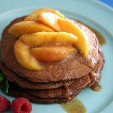 Chocolate Griddle Cakes with Cinammon Peaches