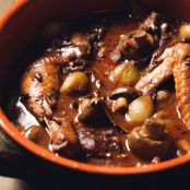 Coq Au Vin [Chicken in Red Wine with Onions, Mushrooms and Bacon]