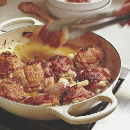 Chardonnay-Braised Chicken Thighs with Parsnips