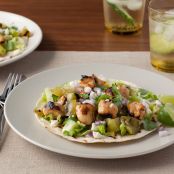 Grilled Chicken Tostadas al Carbon with Grilled Tomatillos and Queso Fresco