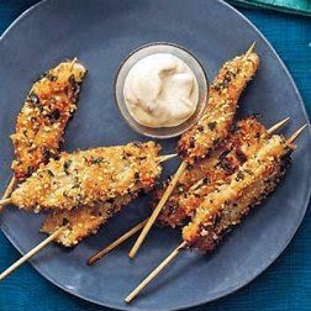 Peanut Chicken Skewers with Chili Mayonnaise