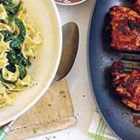 Paprika Chicken Thighs with Spinach and Egg Noodles