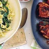 Paprika Chicken Thighs with Spinach and Egg Noodles