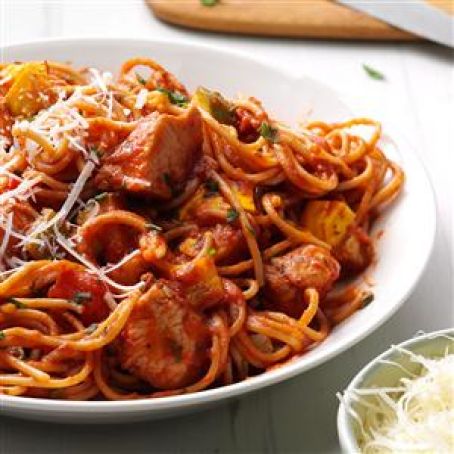 Italian Spaghetti with Chicken & Roasted Vegetables Recipe