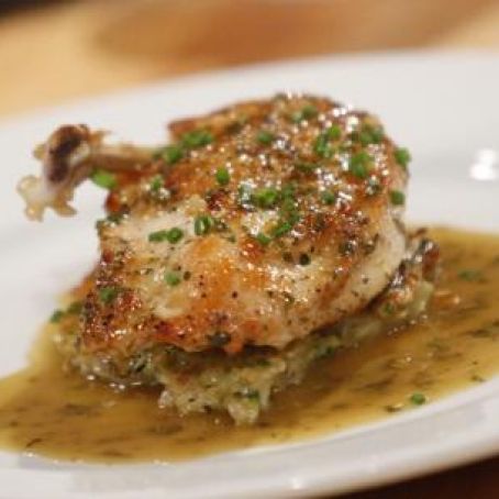 Pan Seared Chicken Breast with Herb Jus and Potato-Vegetable Hash