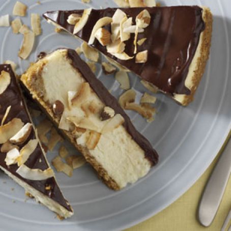 Chocolate-Glazed Coconut Almond Cheesecake Recipe