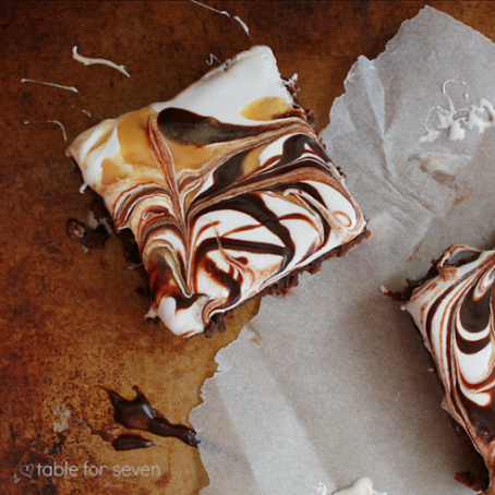 Chocolate & Caramel Marshmallow Fluff Brownies