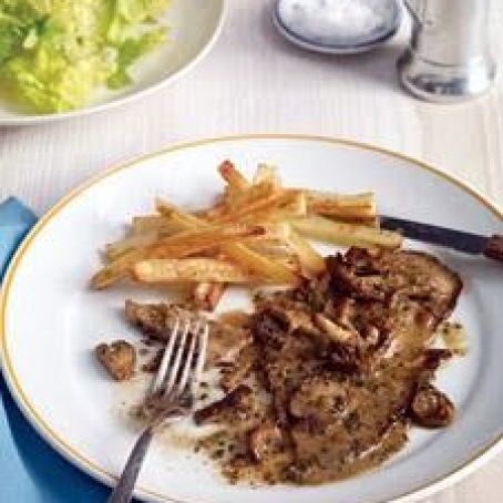 Veal,Paillards w/mushroom,mustard & sherry sauce