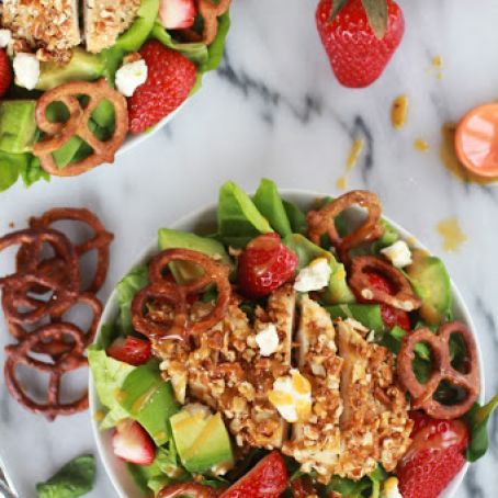 Honey Mustard Pretzel Crusted Chicken Salad with Spicy Honey Mustard Dressing