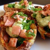 Broccoli and Cheddar Potato Skins with Avocado Cream