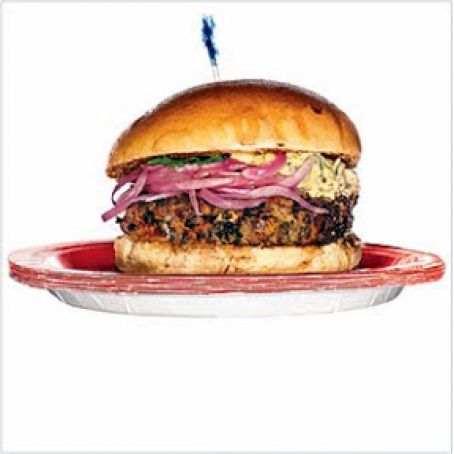 Spicy Poblano Burgers with Pickled Onions and Chipotle Cream