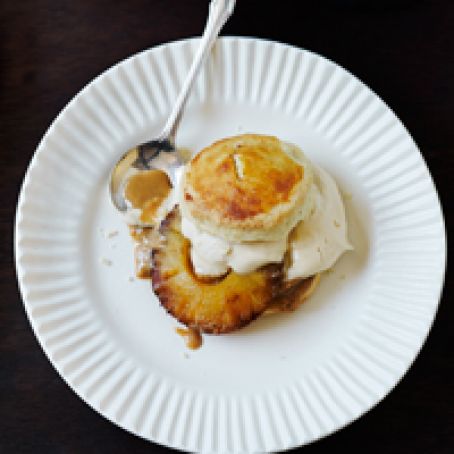 Coconut Shortcakes with Caramel Pineapple and Brown Sugar Cream