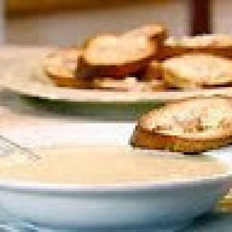Cream of Broccoli Soup with Roasted Garlic Crostini
