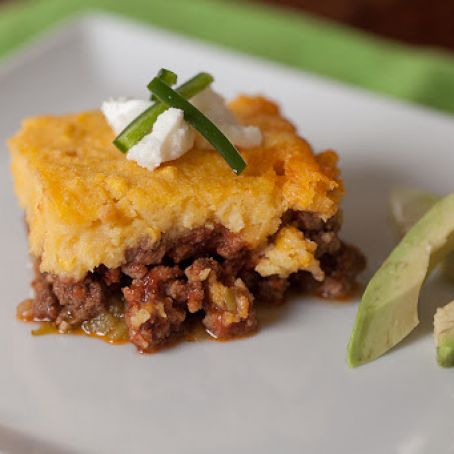 Green Chile, Beef and Cornbread Casserole