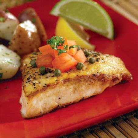 Halibut with lemons and caper sauce