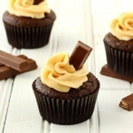 Kit Kat Cupcakes with Caramel Buttercream Frosting