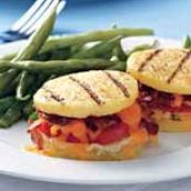 Bacon, Cheese and Tomato Polenta Sandwiches with Green Beans