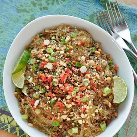 Spicy Glass Noodles with Crispy Pork (Yum Woon Sen)