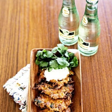 Crispy Carrot Fritters with Cilantro & Creme Fraiche