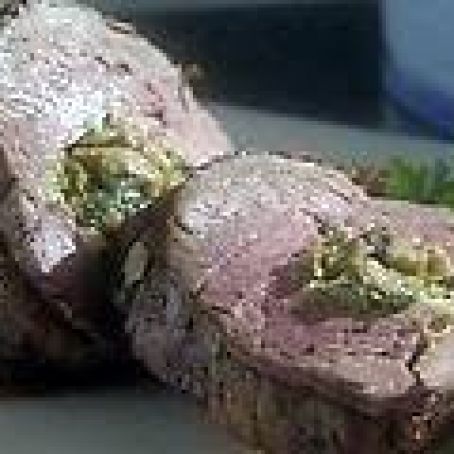 Spinach, Red Pepper, and Sausage Stuffed Fillet of Beef