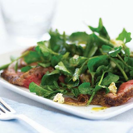 Watercress Salad with Steak, Sautéed Shallots & Stilton