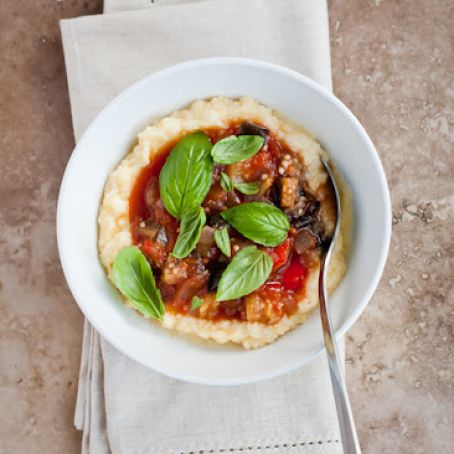 Stewed Eggplant and Tomatoes with Polenta