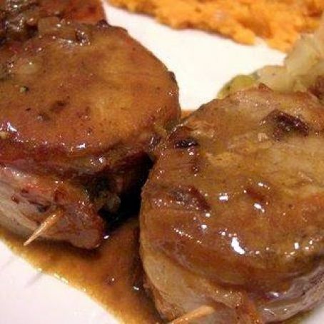 Bacon Wrapped Pork Medallions with Apple Cider Sauce