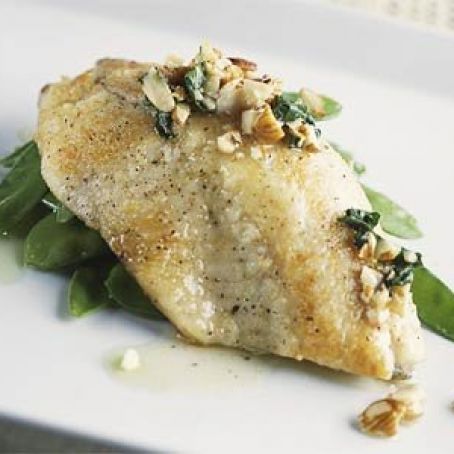 Pan Seared Tilapia with Almond Browned Butter & Snow Peas