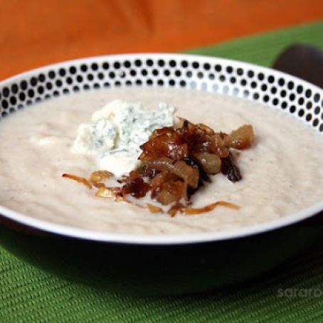 Potato Soup with Caramelized Onions & Gorgonzola