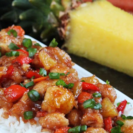 BAKED SWEET AND SOUR CHICKEN, PINEAPPLE CARROTS AND BELL PEPPERS