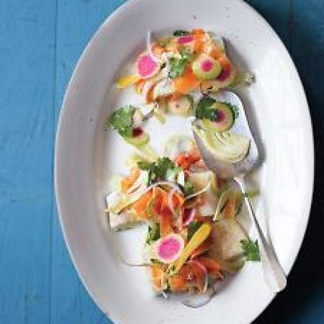 Halibut Broiled with rRadish Shavings