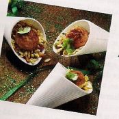 TANDOORI CHICKEN & PINEAPPLE MEATBALLS W/PUFFED RICE CRUNCH