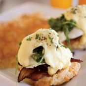 Eggs Benedict with Bacon and Arugula