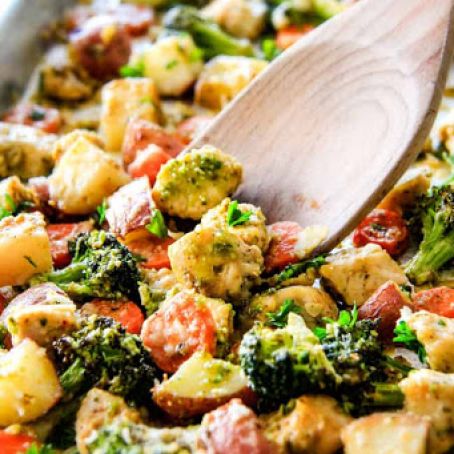 Pan Parmesan Pesto Chicken & Veggies