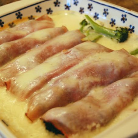 Ham and Broccoli Rolls with Swiss Cheese Sauce