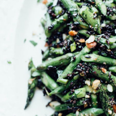Cilantro black rice w/ Roasted Garlic Scapes + Asparagus