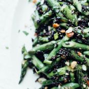 Cilantro black rice w/ Roasted Garlic Scapes + Asparagus
