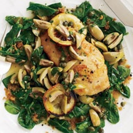 Sautéed Chicken with Olives, Capers and Roasted Lemons