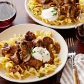 Beef Stroganoff over Buttered Noodles
