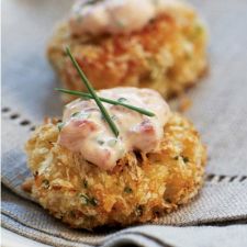 Panko Crusted Crab Cake Bites with Roasted Pepper Chive Aioli