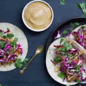 vegan beer battered tofu tacos with chipotle aioli (avocado)