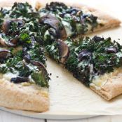Mushroom, Kale Pizza with Roasted Garlic Sauce