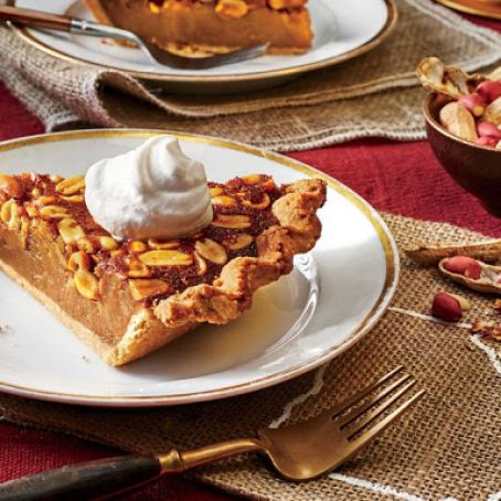 Georgia Peanut Pie with Peanut Butter Crust and Brown Sugar-Bourbon Whipped 