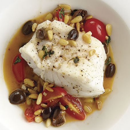 Black Cod with Pine Nuts, Tomatoes, and Olives