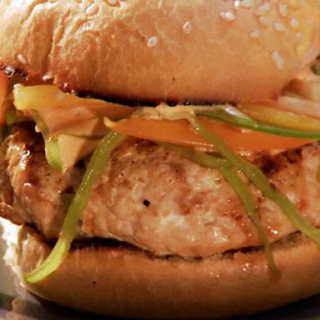 Chinese Chicken Burgers with Rainbow Sesame Slaw