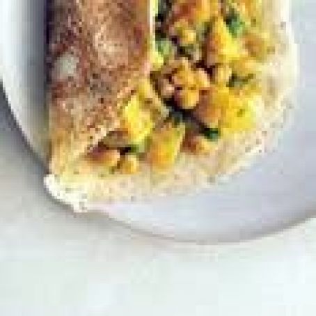 Rava Dosas with Potato Chickpea Masala